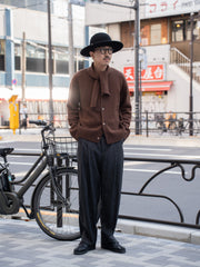 TOHNAI / 細 MOLESKIN 寬褶長褲-黑色-