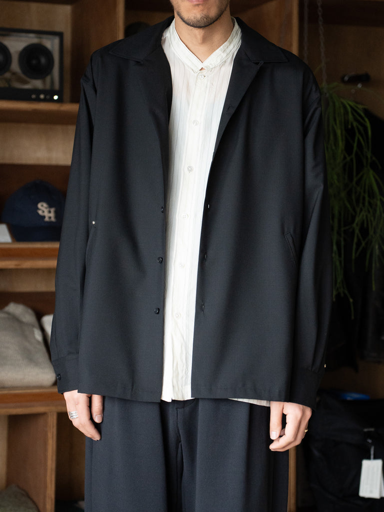 TOHNAI / DRY WOOL POPLIN SHIRT JACKET -BLACK-