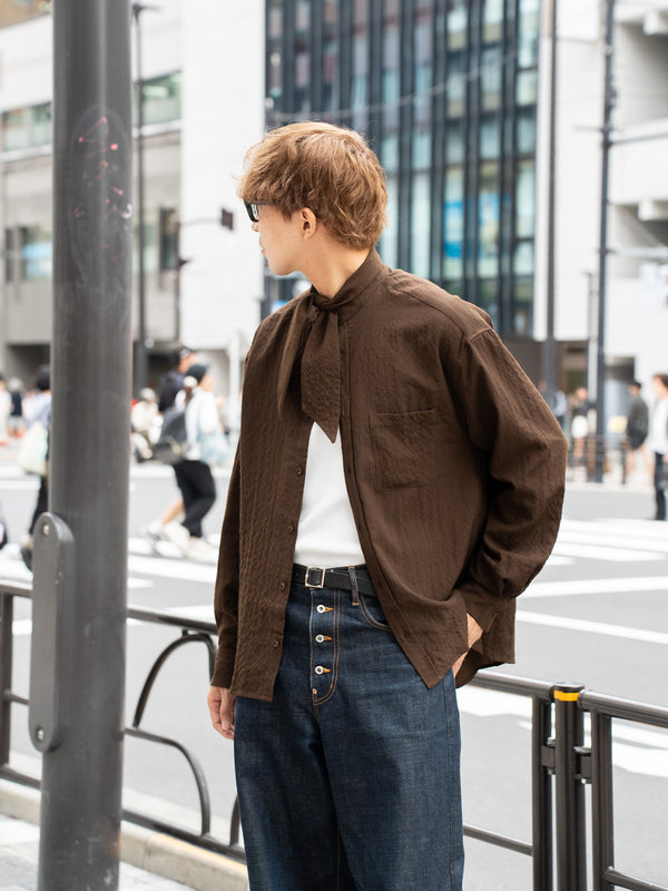CMMN SWDN / Poet Scarf Collar Shirt -Brown-