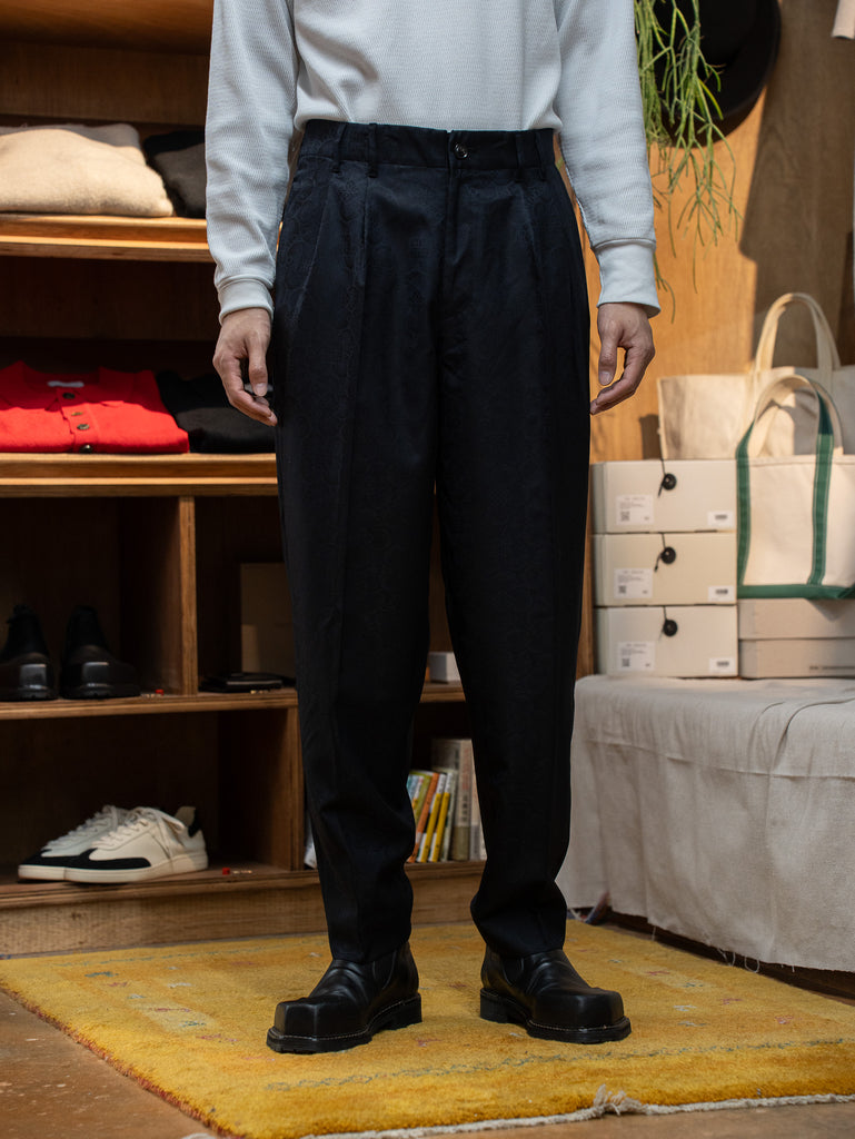 nonnotte / 2-Tuck Wide Tapered Trousers -DeepNavy×Black Top-