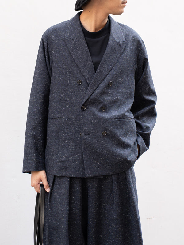 tangenet / Wool Silk Shrink Jaketsu -Navy-