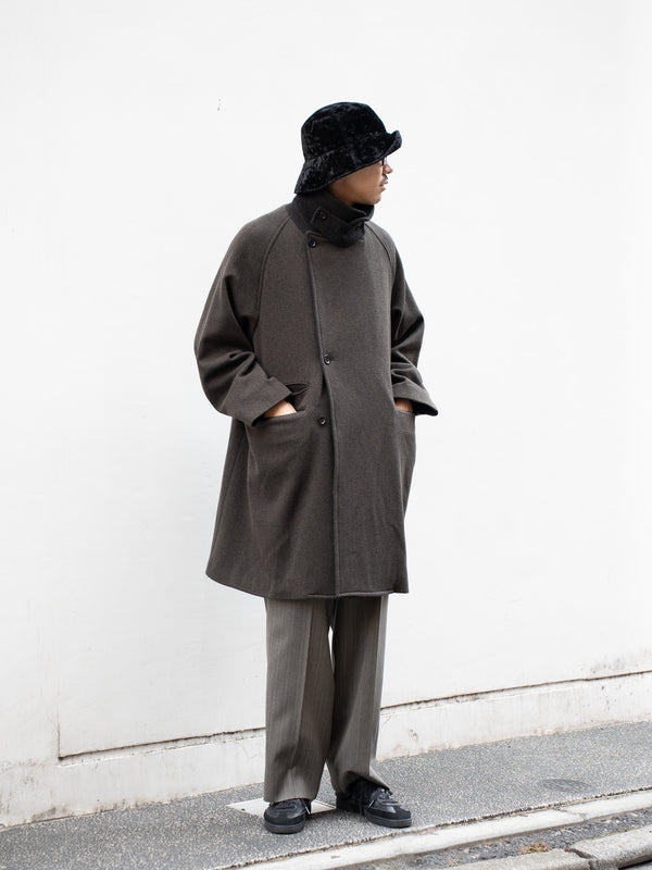 ULTERIOR / WOOL SILK KERSEY DB COAT -KAHKI BLACK-