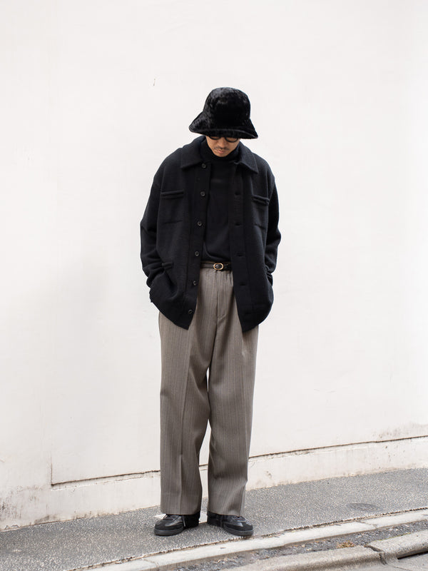 TOHNAI / CHUNKY WOOL CASHMERE KNIT CARDIGAN -BLACK-