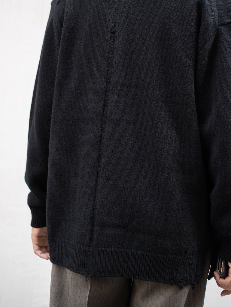 TOHNAI / 粗羊毛羊絨圓領針織衫-象牙色-