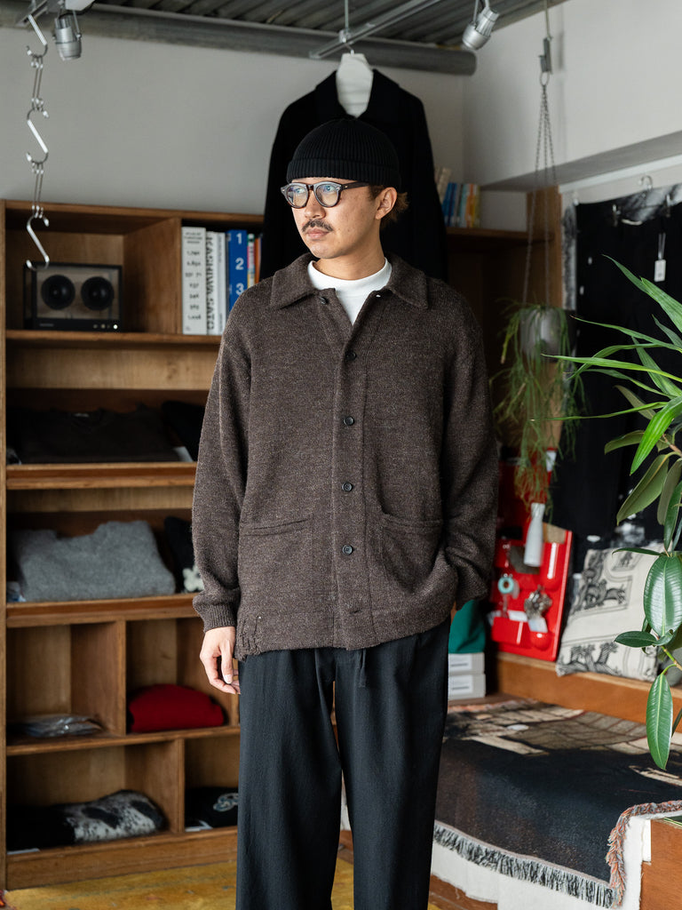 TOHNAI / CHUNKY WOOL CASHMERE KNIT CARDIGAN -BROWN-