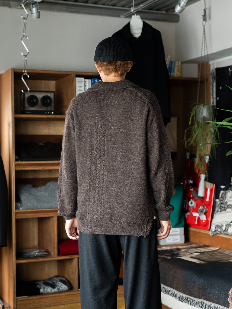 TOHNAI / CHUNKY WOOL CASHMERE KNIT CARDIGAN -BROWN-