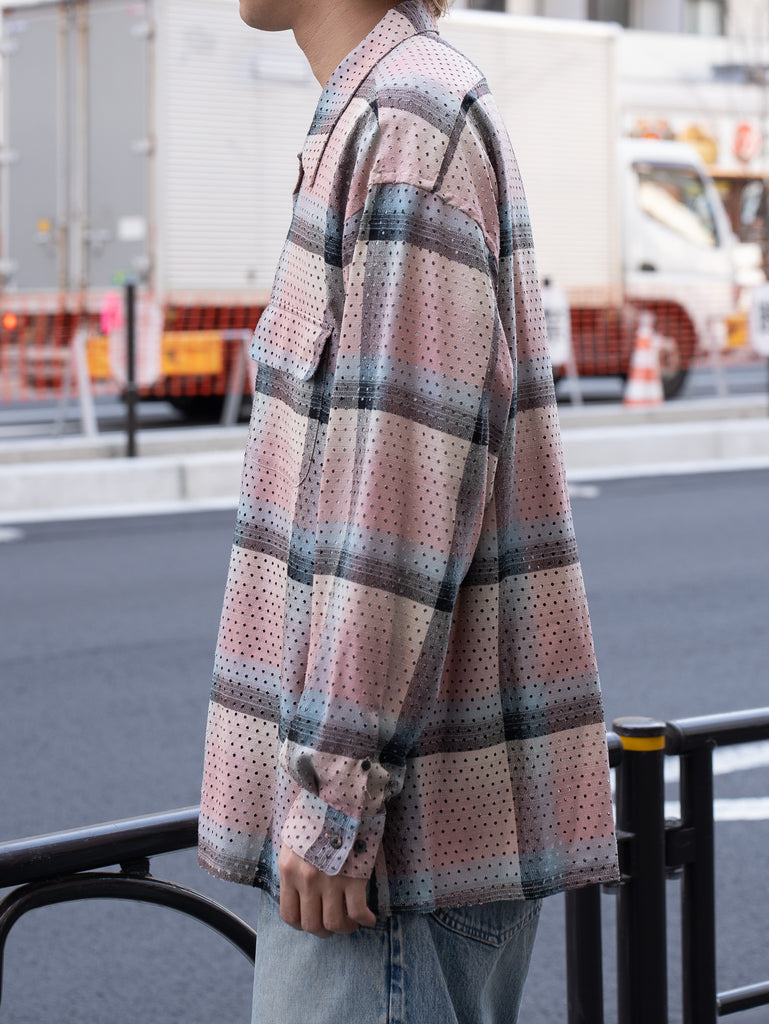 SUGARHILL(シュガーヒル) / PUNCHING RAYON OMBRE PLAID OPEN COLLAR BLOUSE -PINK  OMBRE-｜aIbn公式通販