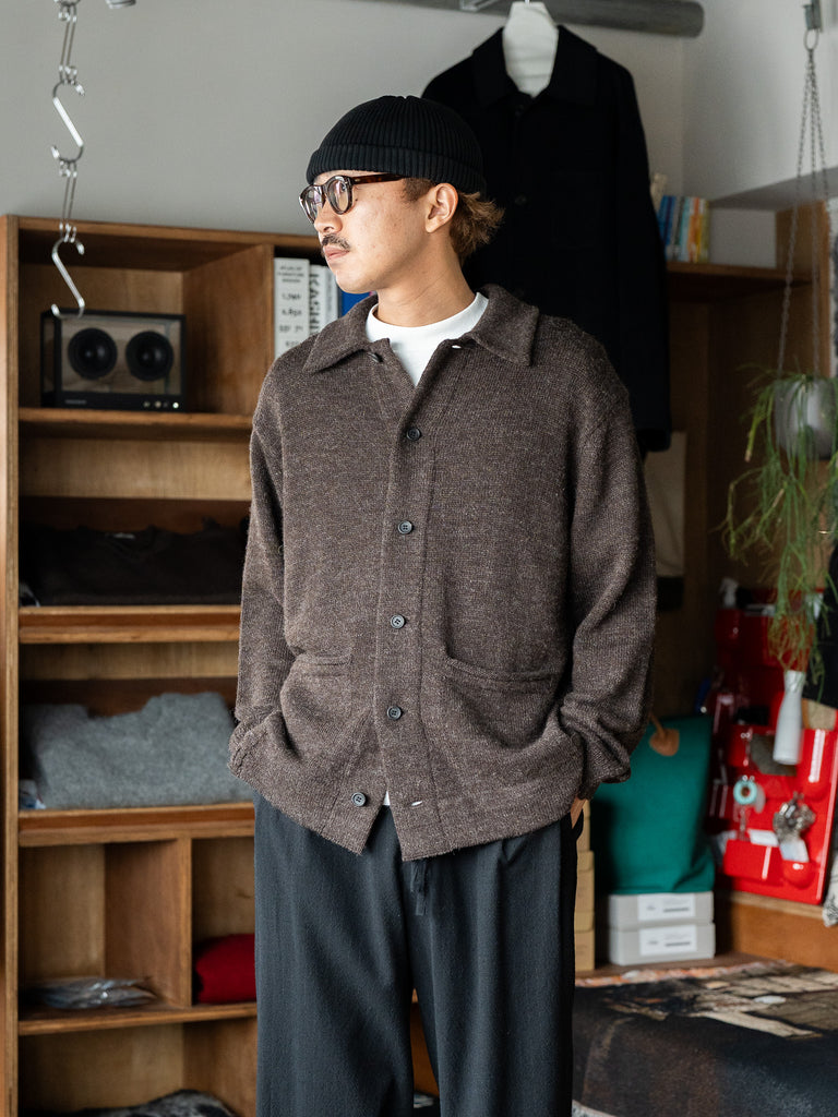 TOHNAI / CHUNKY WOOL CASHMERE KNIT CARDIGAN -BROWN-