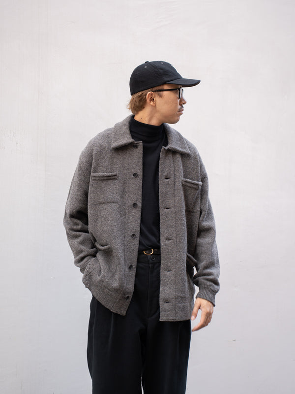 TOHNAI / CHUNKY WOOL CASHMERE KNIT CARDIGAN -GRAY-