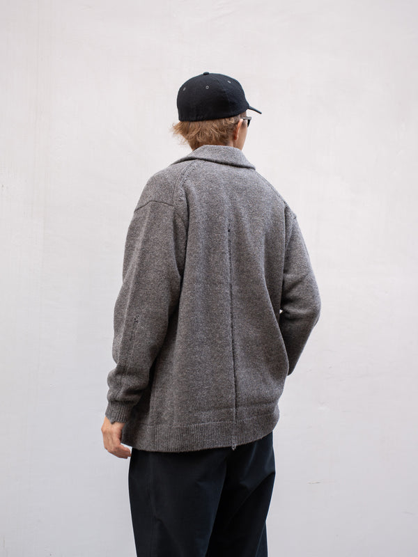 TOHNAI / CHUNKY WOOL CASHMERE KNIT CARDIGAN -GRAY-