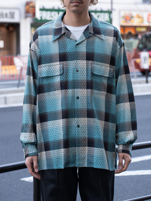 SUGARHILL / PUNCHING RAYON OMBRE PLAID OPEN COLLAR BLOUSE -GREEN OMBRE-