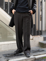 CMMN SWDN / FLAT FRONT RELAXED STRAIGHT TROUSERS -BROWN STRIPE-
