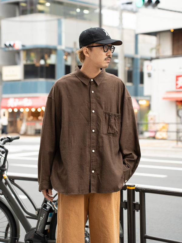 refomed /  WRIST PATCH WIDE SHIRT "CHECK" -BROWN-