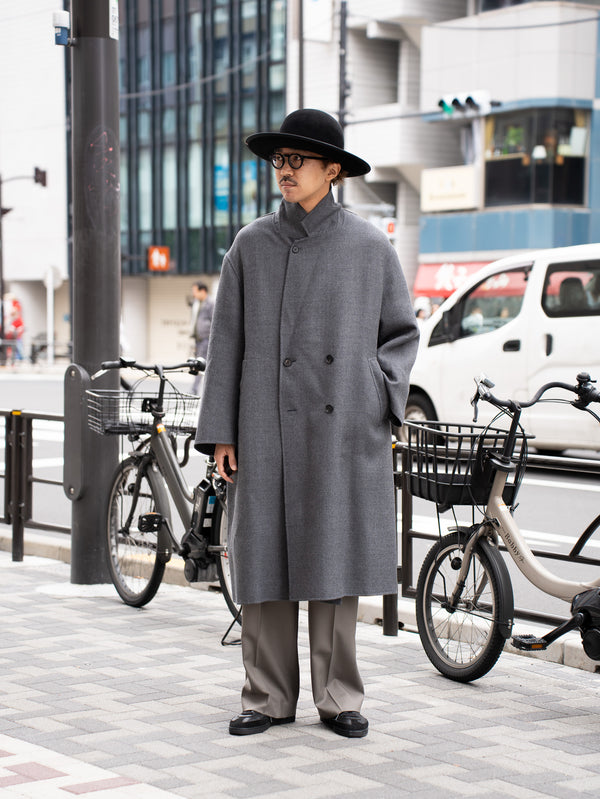 nonnotte /  Super 120S River Flannel Draping Gown Overcoat -Charcoal Top-