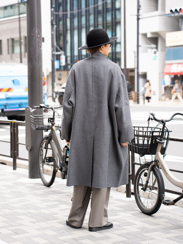 nonnotte /  Super 120S River Flannel Draping Gown Overcoat -Charcoal Top-