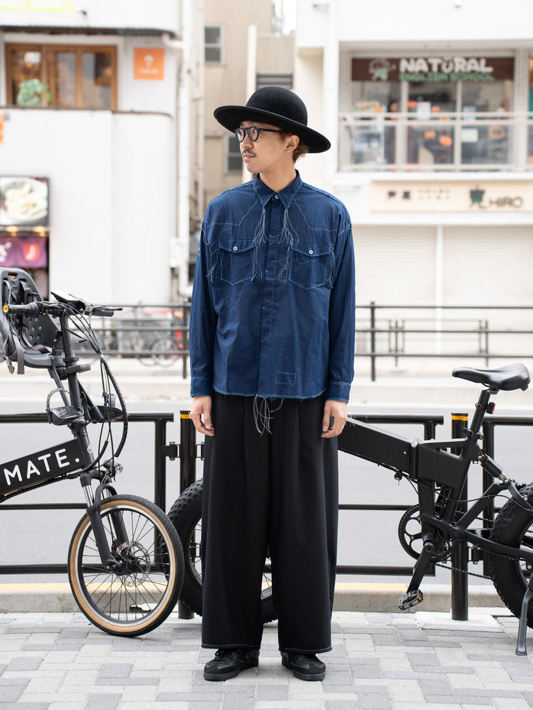 LQUARTET /  JAPANESE HAND-DYE 70s COLLAR CRAFTSMAN SHIRT -藍染-
