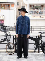 LQUARTET /  JAPANESE HAND-DYE 70s COLLAR CRAFTSMAN SHIRT -藍染-