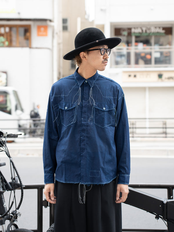 LQUARTET /  JAPANESE HAND-DYE 70s COLLAR CRAFTSMAN SHIRT -藍染-