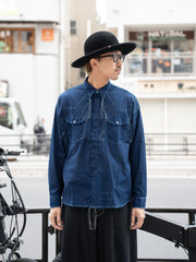 LQUARTET /  JAPANESE HAND-DYE 70s COLLAR CRAFTSMAN SHIRT -藍染-
