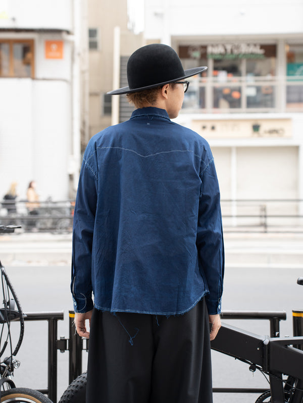 LQUARTET /  JAPANESE HAND-DYE 70s COLLAR CRAFTSMAN SHIRT -藍染-