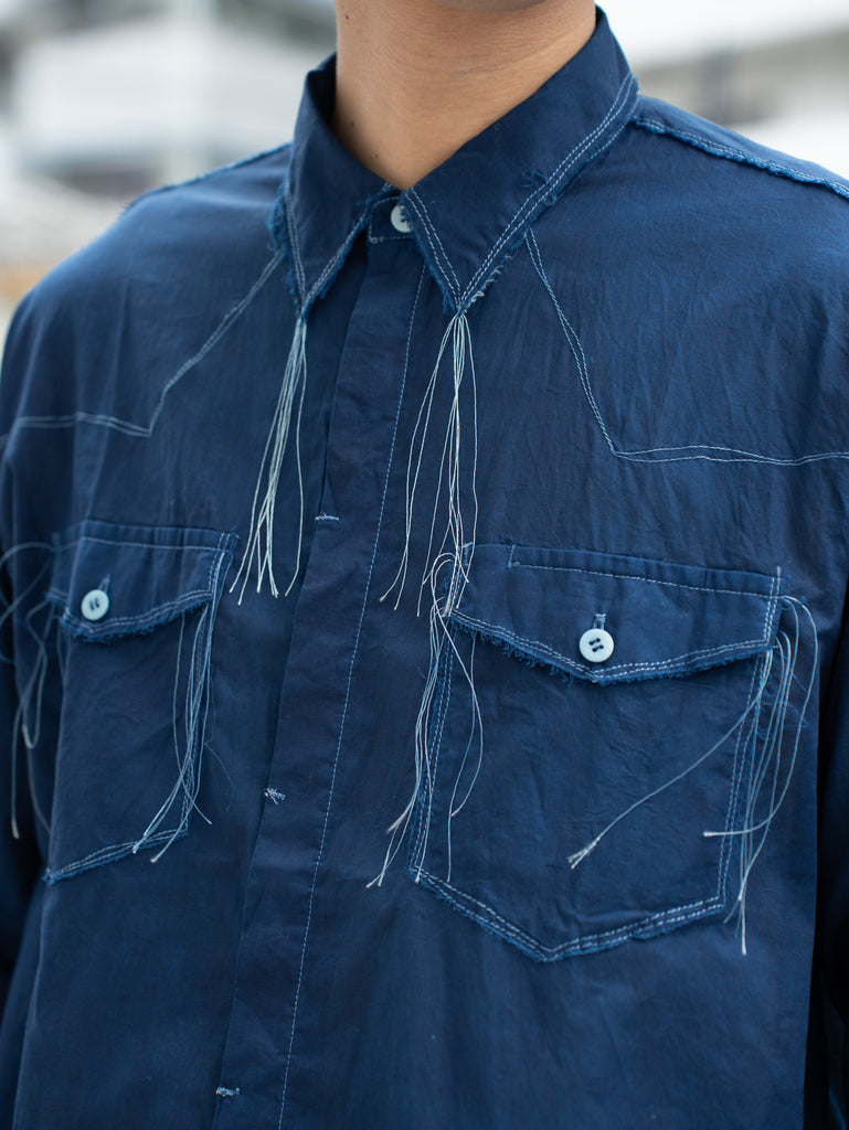 LQUARTET /  JAPANESE HAND-DYE 70s COLLAR CRAFTSMAN SHIRT -藍染-