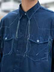 LQUARTET /  JAPANESE HAND-DYE 70s COLLAR CRAFTSMAN SHIRT -藍染-