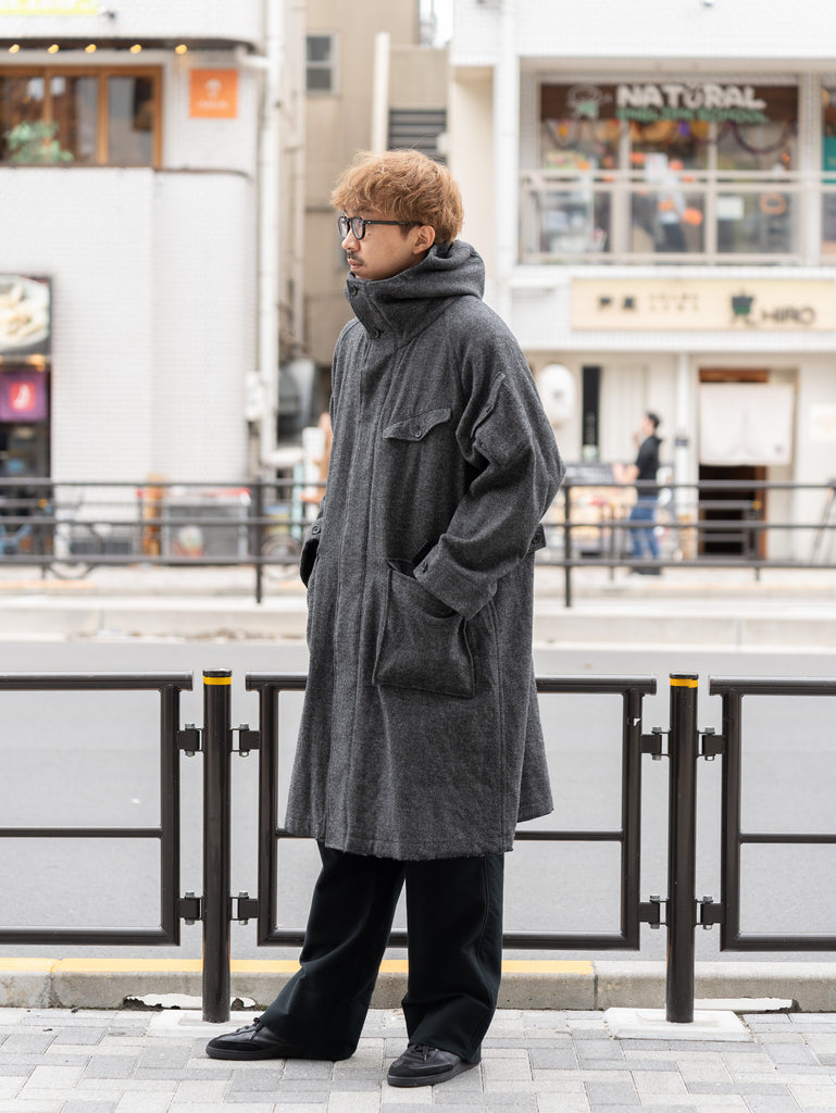 TOHNAI /  WOOL HERRINGBONE PARKA COAT -CHACOAL-