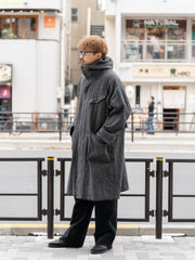 TOHNAI /  WOOL HERRINGBONE PARKA COAT -CHACOAL-
