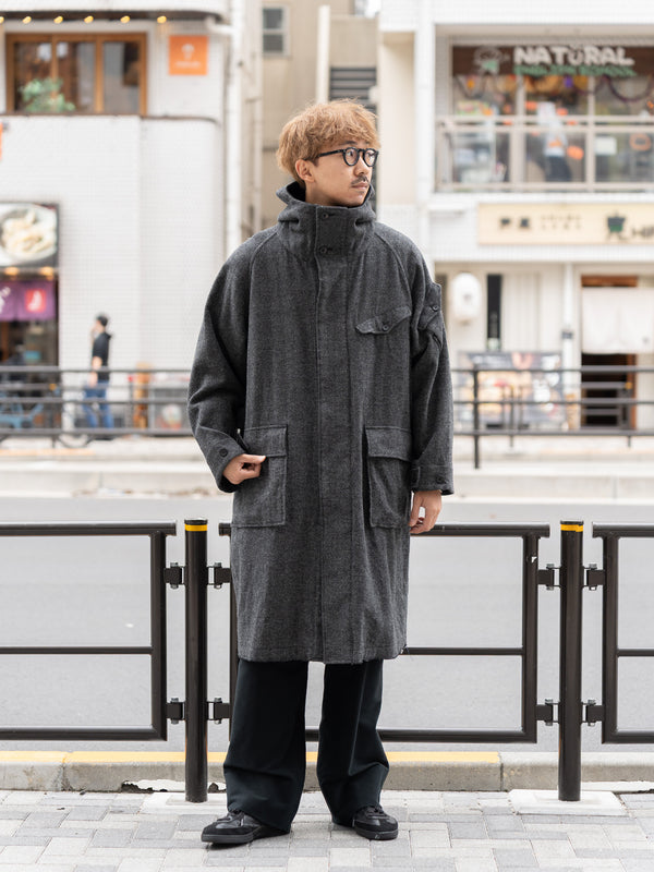 TOHNAI /  WOOL HERRINGBONE PARKA COAT -CHACOAL-