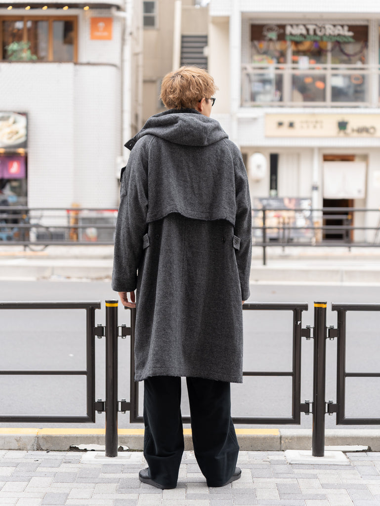 TOHNAI /  WOOL HERRINGBONE PARKA COAT -CHACOAL-