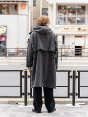 TOHNAI /  WOOL HERRINGBONE PARKA COAT -CHACOAL-
