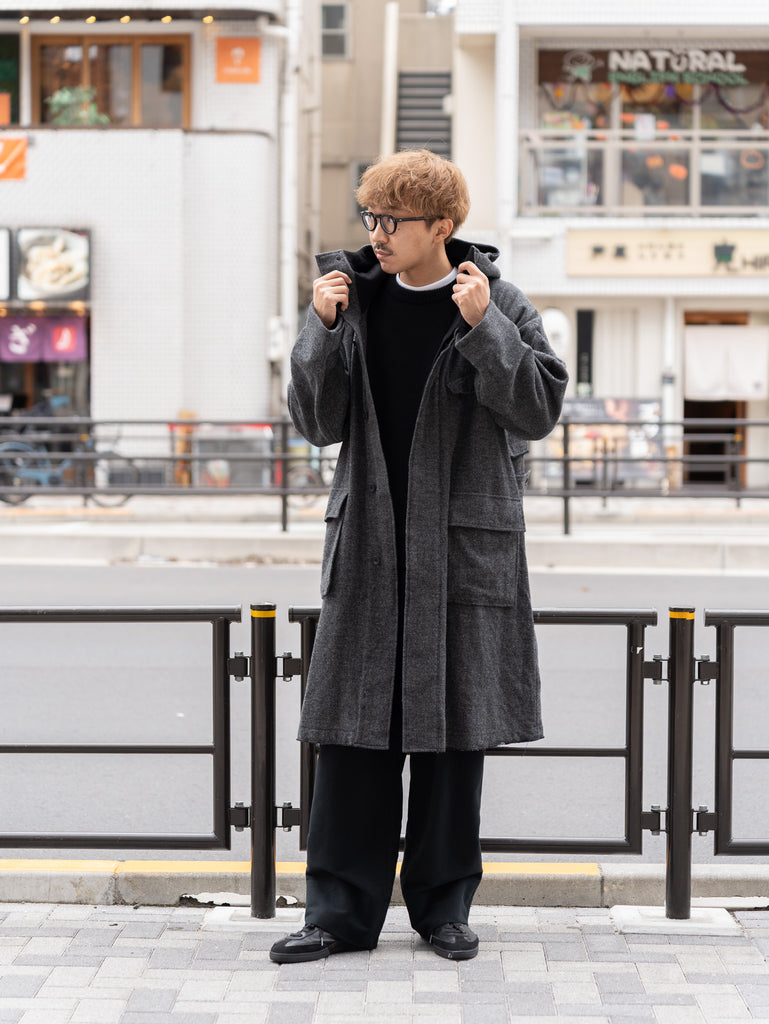 TOHNAI /  WOOL HERRINGBONE PARKA COAT -CHACOAL-