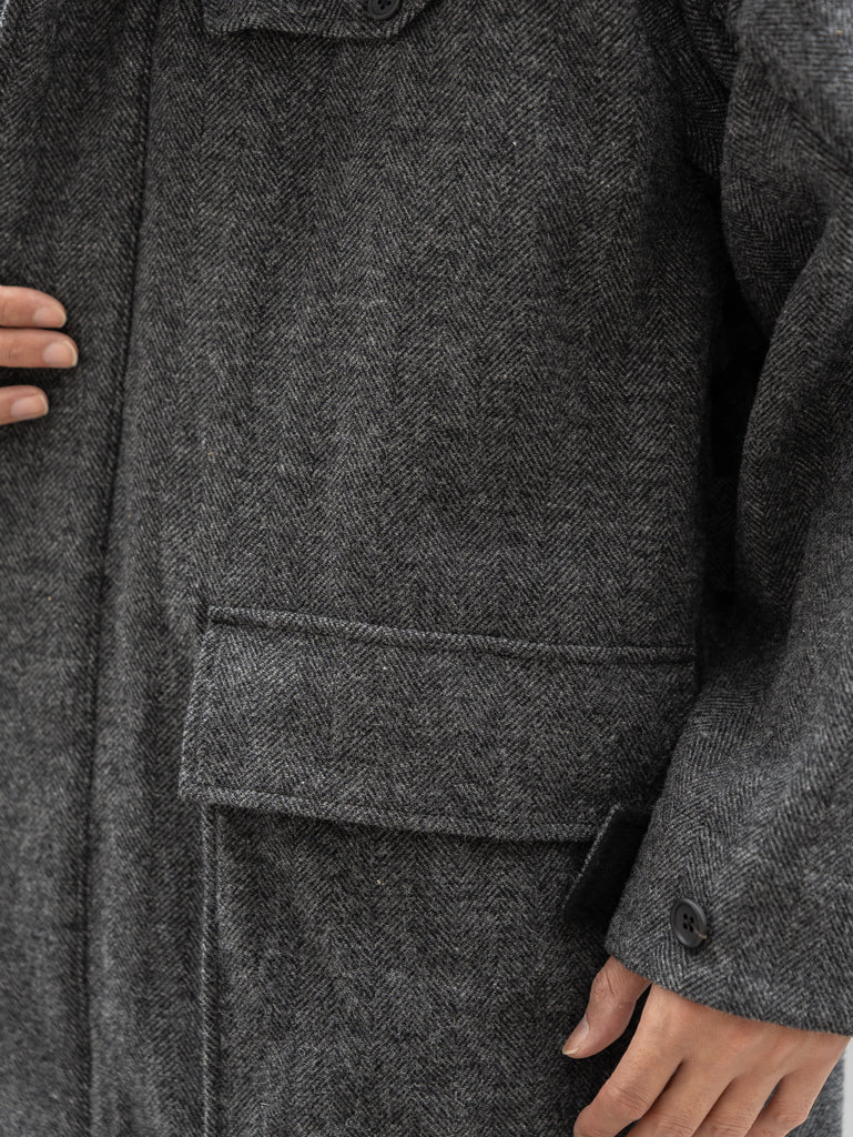 TOHNAI /  WOOL HERRINGBONE PARKA COAT -CHACOAL-