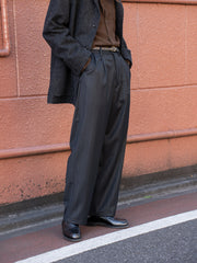 Cornier / Super130's Wool Stripe Wide Trousers -BLACK-