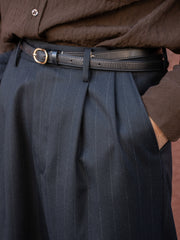 Cornier / Super130's Wool Stripe Wide Trousers -BLACK-