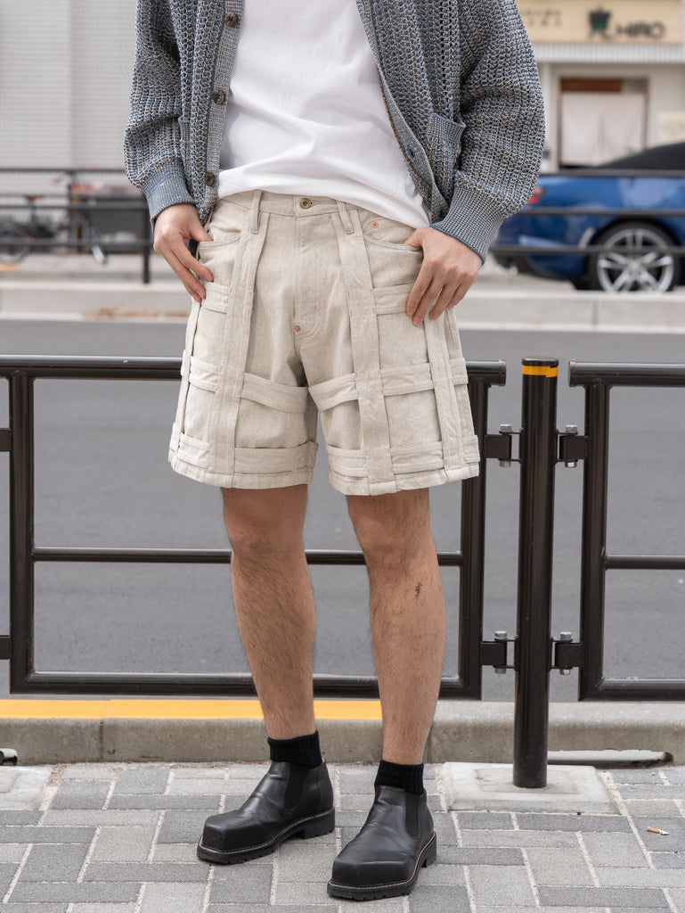 【預計2月中旬到貨】SUGARHILL / CAGED DNEIM SHORT PANTS-GRAY WHITE-