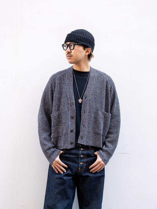 SUGARHILL / MOCK TWISTED YERN KNIT CARDIGAN-NAVY & BROWN-