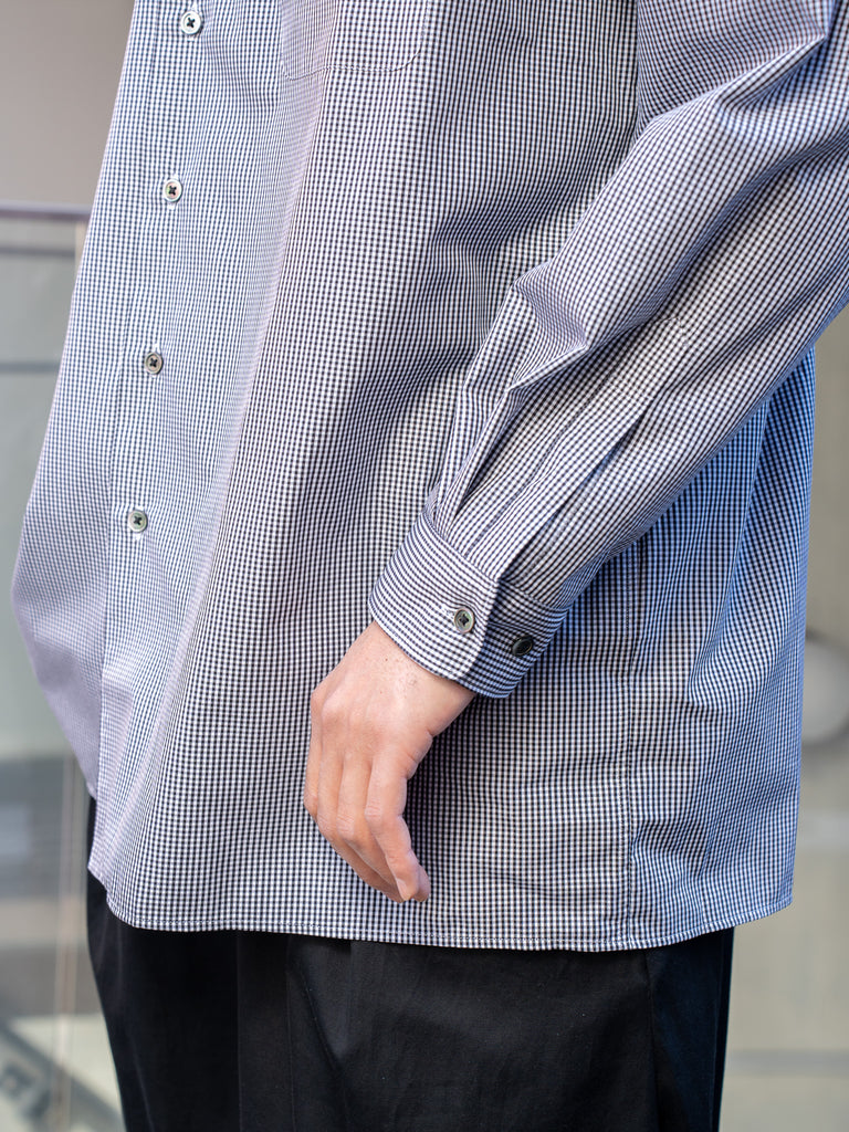 THE DAY / GINGHAM OPEN COLLAR SHIRT -BLACK-