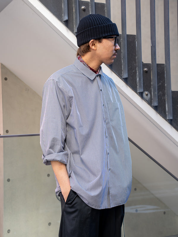 THE DAY / GINGHAM OPEN COLLAR SHIRT -BLACK-