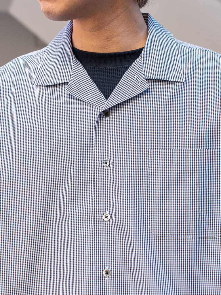 THE DAY / GINGHAM OPEN COLLAR SHIRT -BLACK-