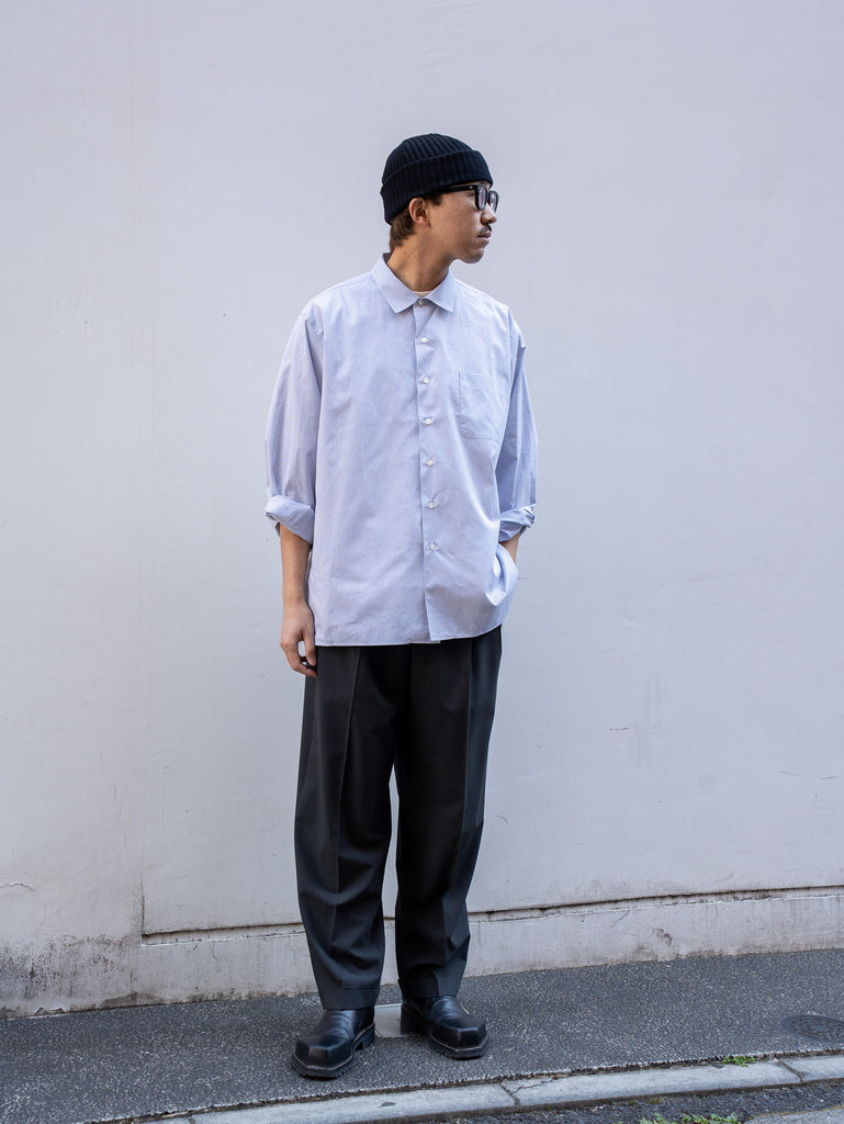 THE DAY / GINGHAM OPEN COLLAR SHIRT -GRAY-