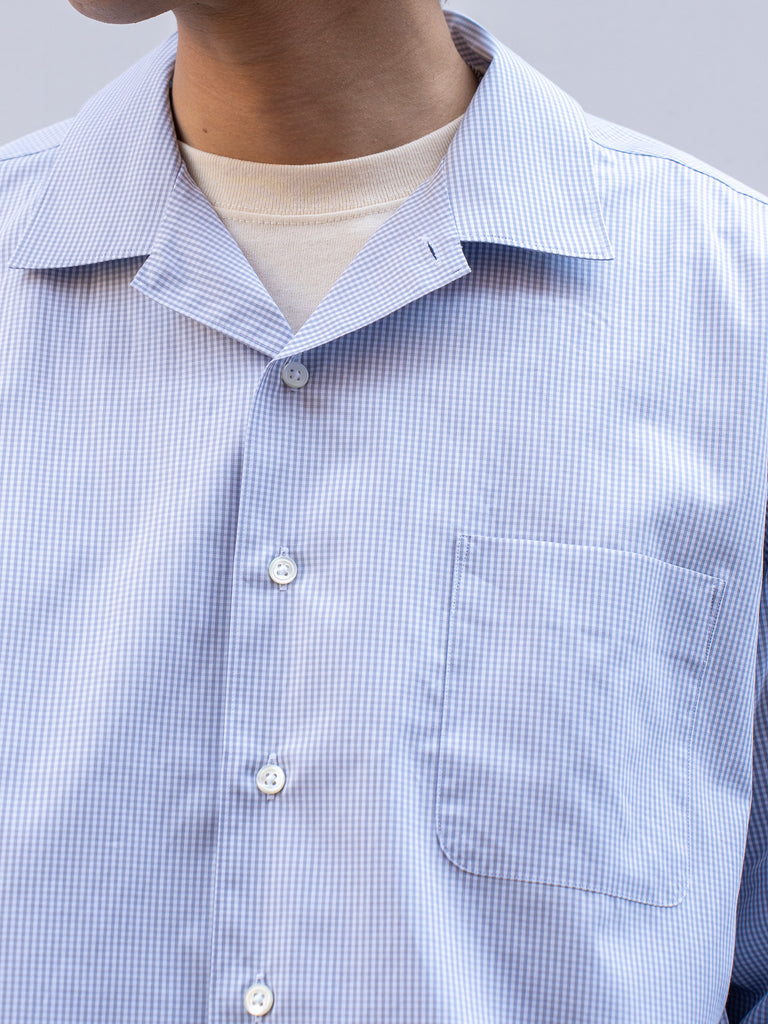 THE DAY / GINGHAM OPEN COLLAR SHIRT -GRAY-