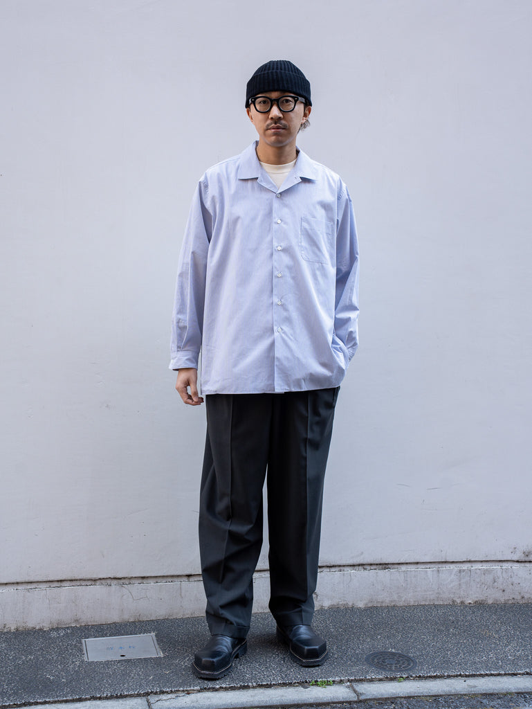 THE DAY / GINGHAM OPEN COLLAR SHIRT -GRAY-