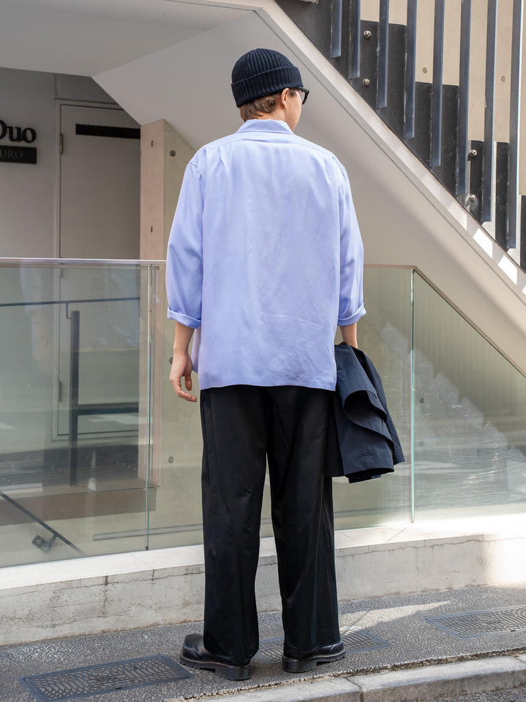 TOHNAI / WASHED SILK OPEN COLLAR SHIRT -BLUE-