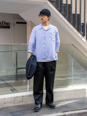 TOHNAI / WASHED SILK OPEN COLLAR SHIRT -BLUE-