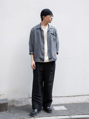 TOHNAI / WASHED SILK OPEN COLLAR SHIRT -CHARCOAL-