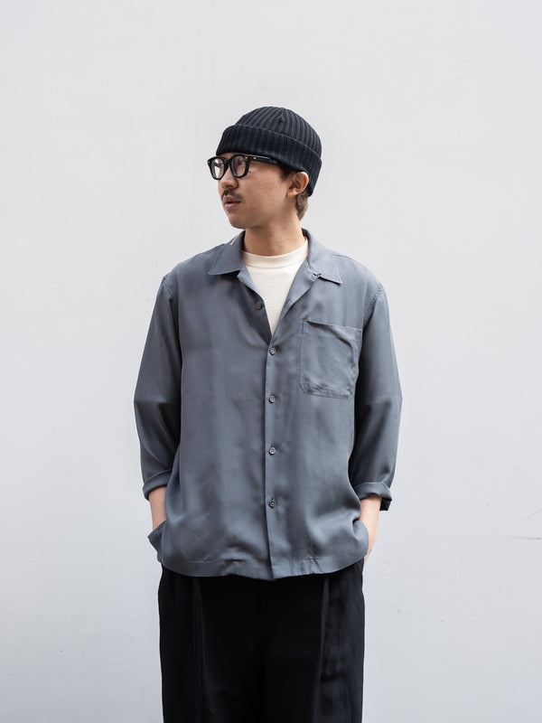 TOHNAI / WASHED SILK OPEN COLLAR SHIRT -CHARCOAL-