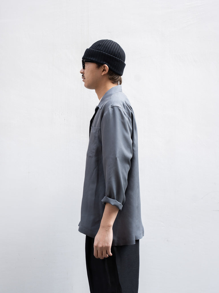 TOHNAI / WASHED SILK OPEN COLLAR SHIRT -CHARCOAL-