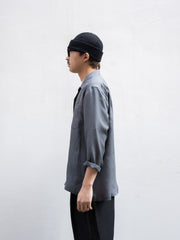 TOHNAI / WASHED SILK OPEN COLLAR SHIRT -CHARCOAL-