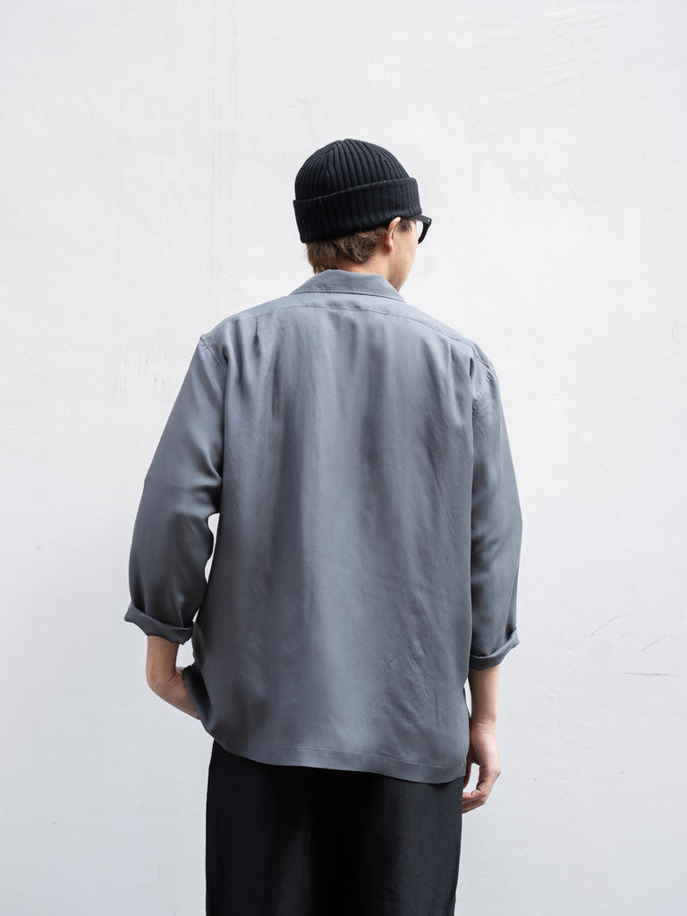 TOHNAI / WASHED SILK OPEN COLLAR SHIRT -CHARCOAL-